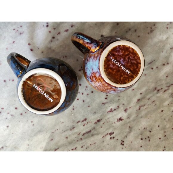 Set of Vintage Mugs McIntosh oz Brown and Blue Abstract Drip Glaze Glossy 12 oz - Picture 5 of 5